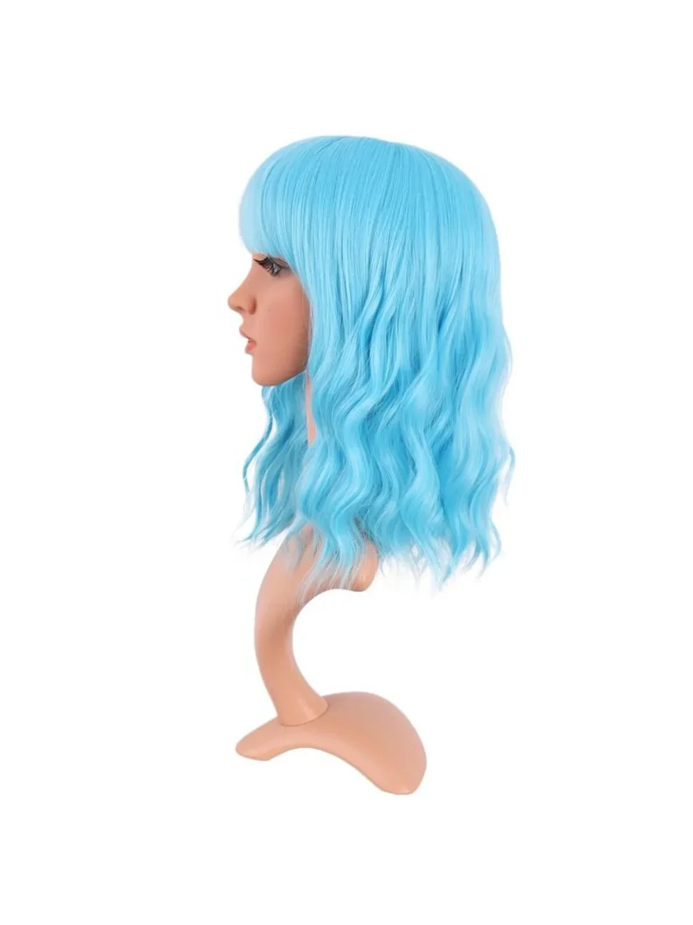 Women's Sky Blue 14 Inch Fresh Bright Synthetic Ordinary Short Wavy Curly Wigs